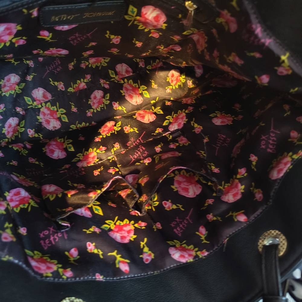 Betsy Johnson Black Tote Bag with Polka Dot Scarf - Picture 8 of 13